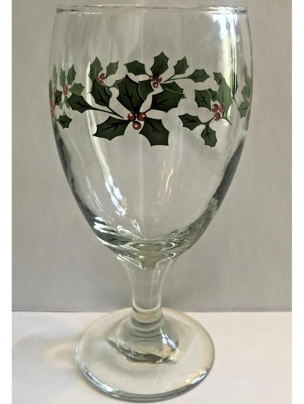 Vintage Greenbrier International Holly Berry Glass Goblets Clear 16.25 Oz Set 6